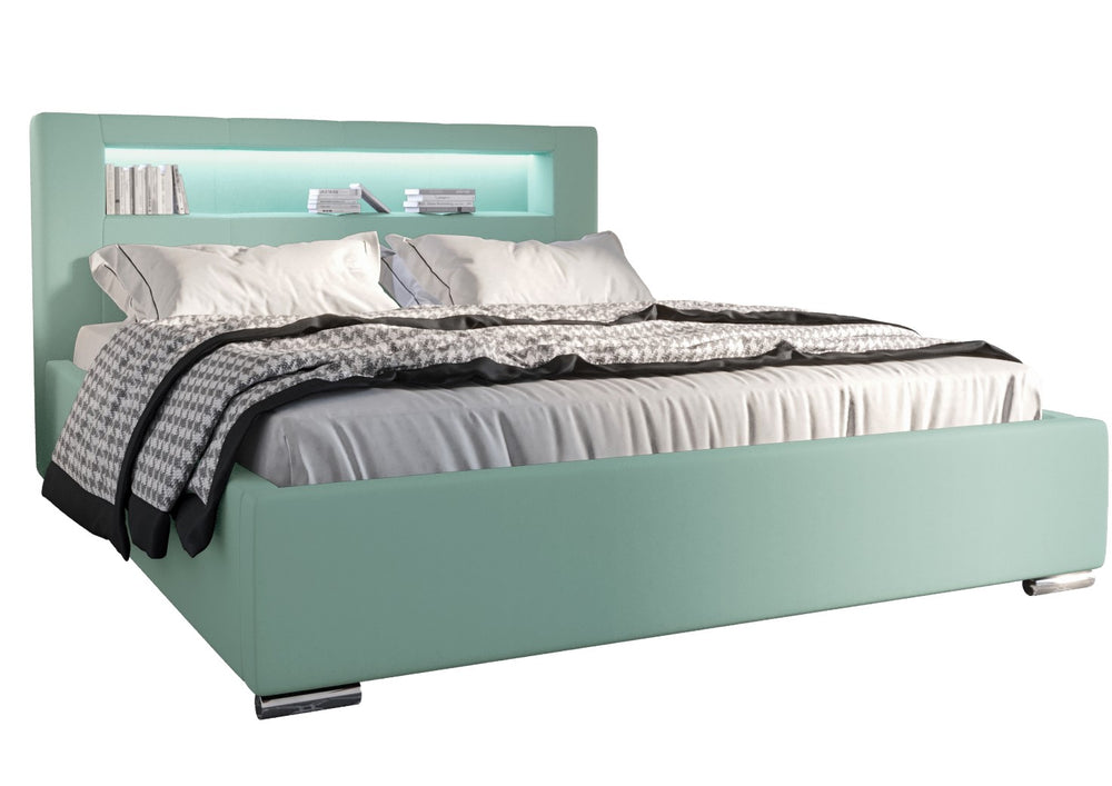Lit Coffre Orion Tête de Lit avec LED et Étagère Intégrée