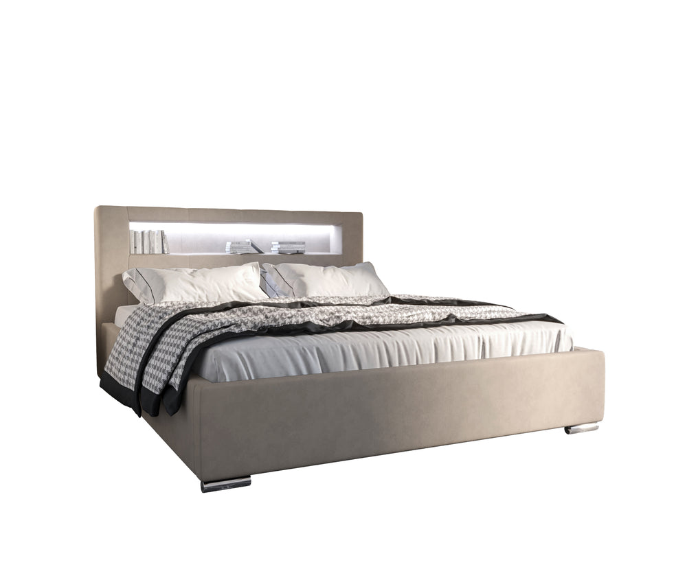 Lit Coffre Orion Tête de Lit avec LED et Étagère Intégrée