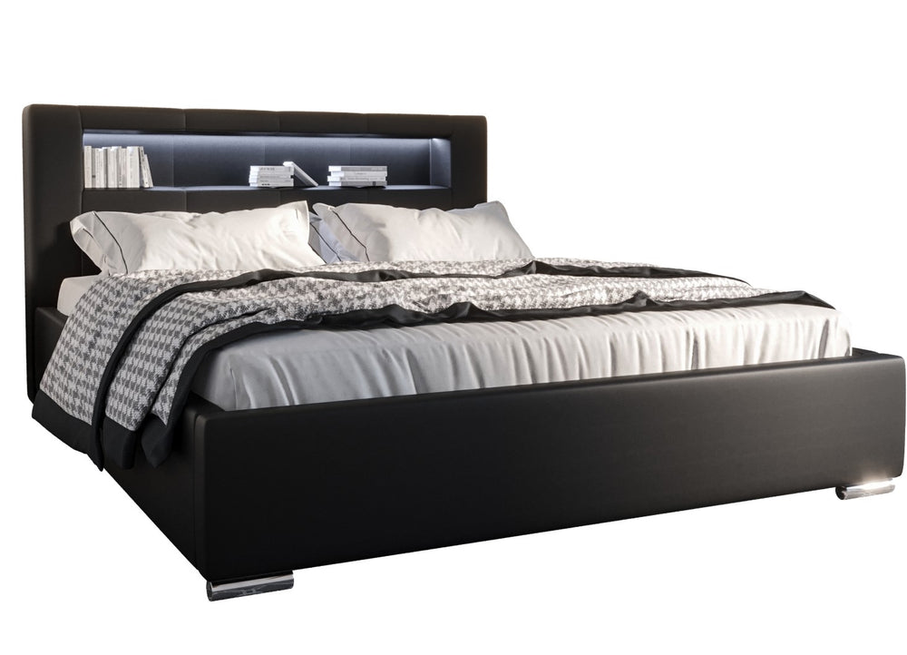 Lit Coffre Orion Tête de Lit avec LED et Étagère Intégrée