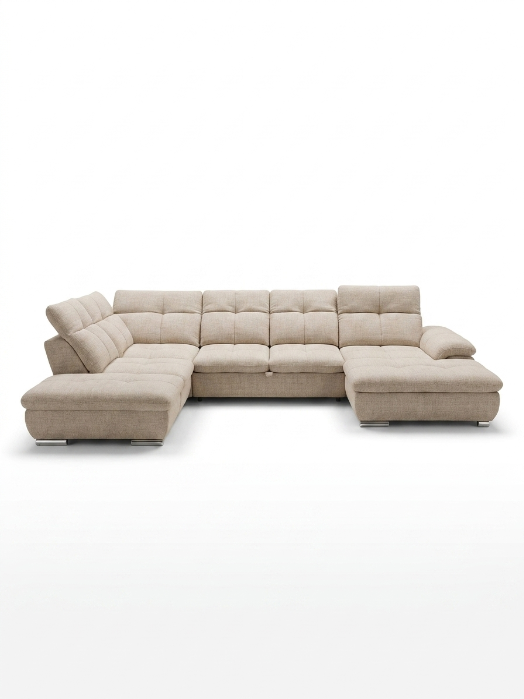 Canapé d'angle U Natalia Convertible avec Coffre et Têtières